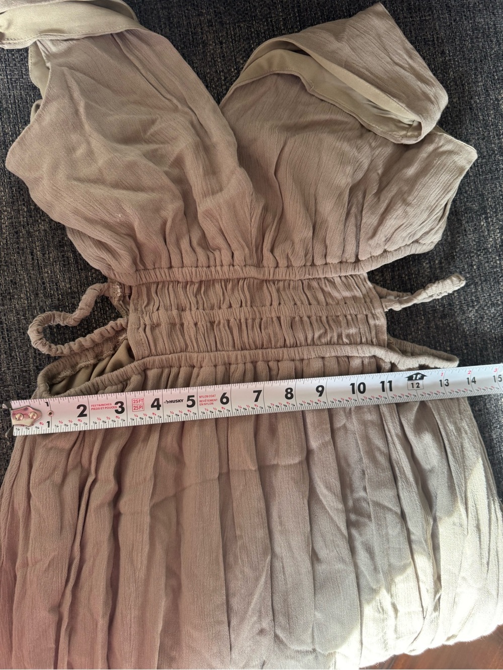 Lilly Morgan Taupe/Beige V-Neck Smocked Maxi Dress With Cut Outs - Picture 6 of 7